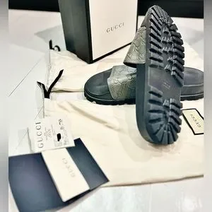 Gucci | Shoes | Gucci Slidessizecolor Blackgreynever Wornall  display picture 3